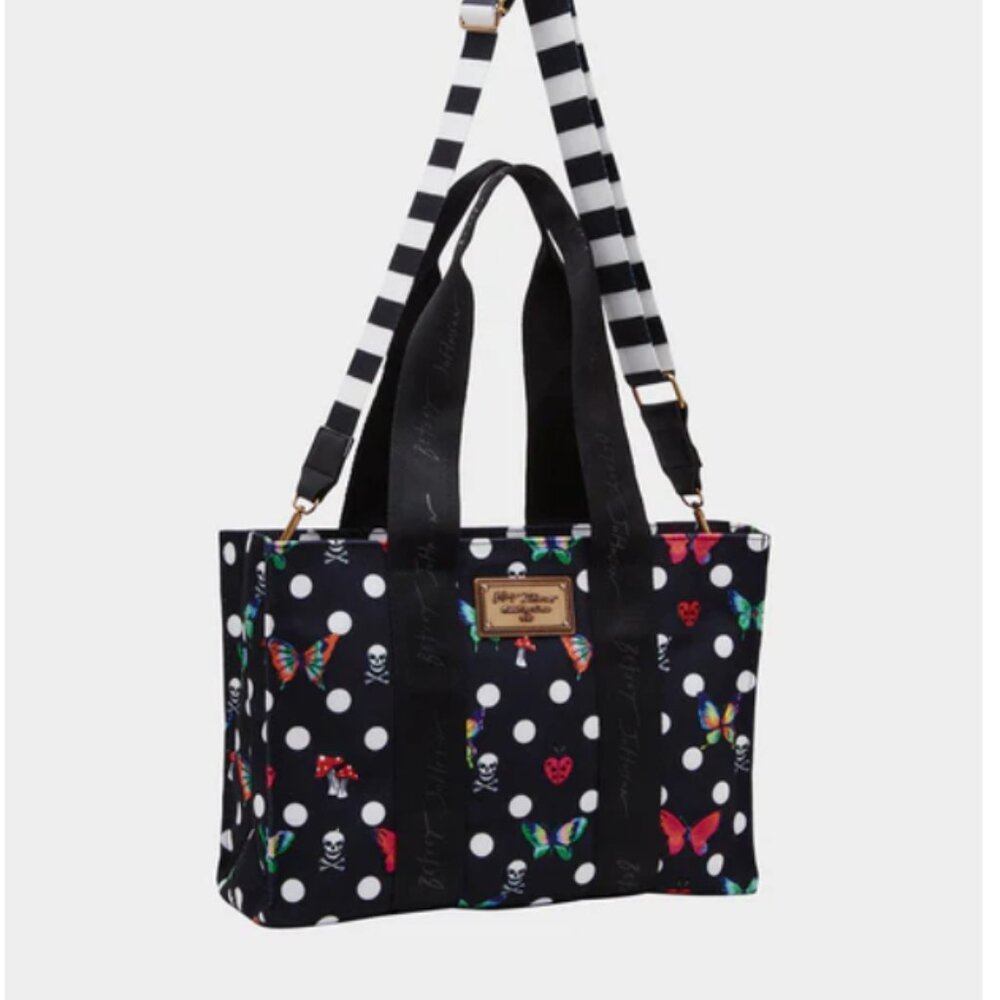 Skull Butterfly Mushroom Canvas Tote Bag Betsey Johnson  14x11